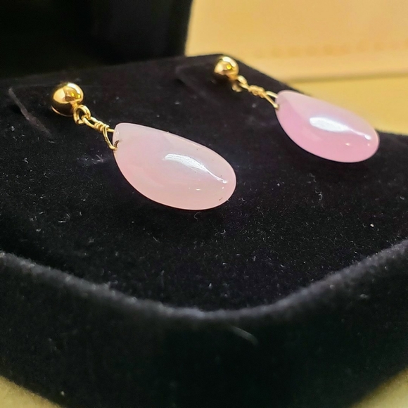 Rose Quartz & 14k Solid Gold Teardrop Style Earrings - Picture 3 of 11